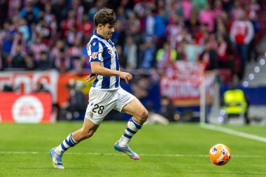 Madrid, İspanya - 10 Mayıs 2025: Atletico Madrid ile Real Sociedad arasındaki La Liga maçı başkentte oynandı. Gerçek Sociedad oyuncuları.