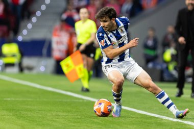 Madrid, İspanya - 10 Mayıs 2025: Atletico Madrid ile Real Sociedad arasındaki La Liga maçı başkentte oynandı. Gerçek Sociedad oyuncuları.