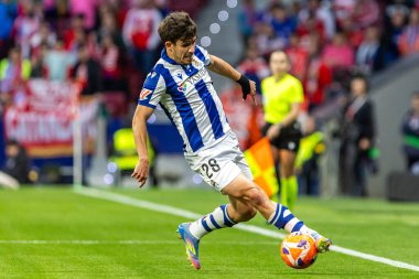 Madrid, İspanya - 10 Mayıs 2025: Atletico Madrid ile Real Sociedad arasındaki La Liga maçı başkentte oynandı. Gerçek Sociedad oyuncuları.