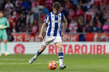 Madrid, İspanya - 10 Mayıs 2025: Atletico Madrid ile Real Sociedad arasındaki La Liga maçı başkentte oynandı. Gerçek Sociedad oyuncuları.