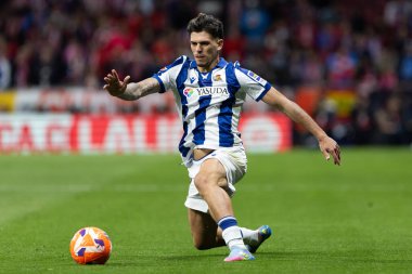 Madrid, İspanya - 10 Mayıs 2025: Atletico Madrid ile Real Sociedad arasındaki La Liga maçı başkentte oynandı. Gerçek Sociedad oyuncuları.