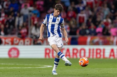 Madrid, İspanya - 10 Mayıs 2025: Atletico Madrid ile Real Sociedad arasındaki La Liga maçı başkentte oynandı. Gerçek Sociedad oyuncuları.