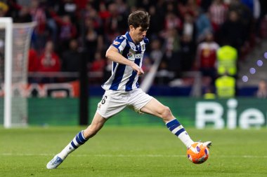Madrid, İspanya - 10 Mayıs 2025: Atletico Madrid ile Real Sociedad arasındaki La Liga maçı başkentte oynandı. Gerçek Sociedad oyuncuları.