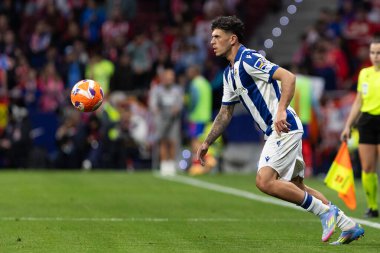 Madrid, İspanya - 10 Mayıs 2025: Atletico Madrid ile Real Sociedad arasındaki La Liga maçı başkentte oynandı. Gerçek Sociedad oyuncuları.