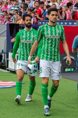 Madrid, İspanya - 18 Mayıs 2025: Atletico Madrid ile Real Betis arasındaki La Liga maçı başkentte oynandı. Gerçek Betis oyuncuları. La Liga 2024, 2025. Profesyonel oyuncular.