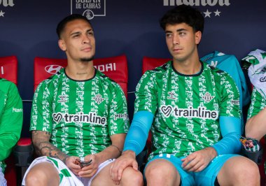 Madrid, İspanya - 18 Mayıs 2025: Atletico Madrid ile Real Betis arasındaki La Liga maçı başkentte oynandı. Gerçek Betis oyuncuları. La Liga 2024, 2025. Profesyonel oyuncular.