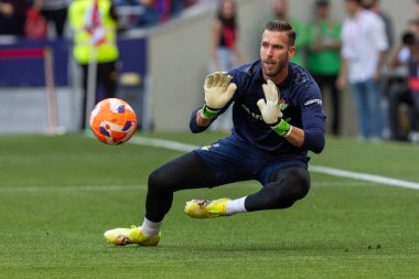 Madrid, İspanya - 18 Mayıs 2025: Atletico Madrid ile Real Betis arasındaki La Liga maçı başkentte oynandı. Gerçek Betis oyuncuları. La Liga 2024, 2025. Profesyonel oyuncular.