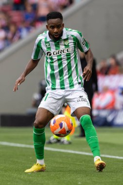 Madrid, İspanya - 18 Mayıs 2025: Atletico Madrid ile Real Betis arasındaki La Liga maçı başkentte oynandı. Gerçek Betis oyuncuları. La Liga 2024, 2025. Profesyonel oyuncular.