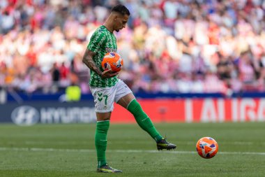 Madrid, İspanya - 18 Mayıs 2025: Atletico Madrid ile Real Betis arasındaki La Liga maçı başkentte oynandı. Gerçek Betis oyuncuları. La Liga 2024, 2025. Profesyonel oyuncular.