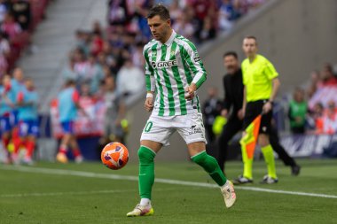Madrid, İspanya - 18 Mayıs 2025: Atletico Madrid ile Real Betis arasındaki La Liga maçı başkentte oynandı. Gerçek Betis oyuncuları. La Liga 2024, 2025. Profesyonel oyuncular.