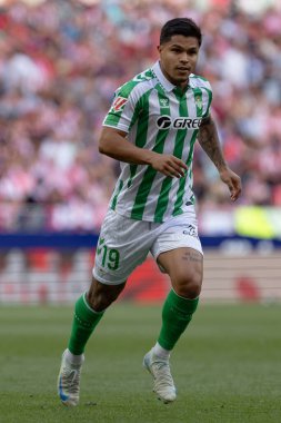 Madrid, İspanya - 18 Mayıs 2025: Atletico Madrid ile Real Betis arasındaki La Liga maçı başkentte oynandı. Gerçek Betis oyuncuları. La Liga 2024, 2025. Profesyonel oyuncular.