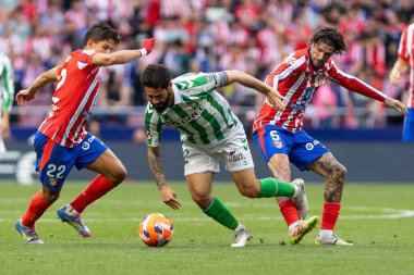 Madrid, İspanya - 18 Mayıs 2025: Atletico Madrid ile Real Betis arasındaki La Liga maçı başkentte oynandı. Gerçek Betis oyuncuları. La Liga 2024, 2025. Profesyonel oyuncular.