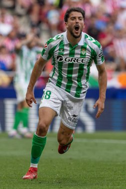 Madrid, İspanya - 18 Mayıs 2025: Atletico Madrid ile Real Betis arasındaki La Liga maçı başkentte oynandı. Gerçek Betis oyuncuları. La Liga 2024, 2025. Profesyonel oyuncular.