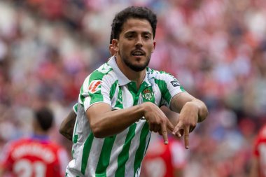 Madrid, İspanya - 18 Mayıs 2025: Atletico Madrid ile Real Betis arasındaki La Liga maçı başkentte oynandı. Gerçek Betis oyuncuları. La Liga 2024, 2025. Profesyonel oyuncular.