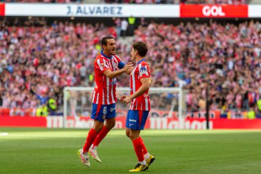 Madrid, İspanya - 18 Mayıs 2025: Atletico Madrid ile Real Betis arasındaki La Liga maçı başkentte oynandı. Atletico Madrid oyuncuları. La Liga 2024, 2025. Profesyonel oyuncular.