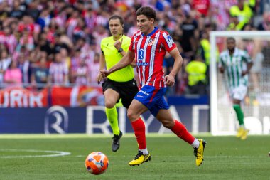 Madrid, İspanya - 18 Mayıs 2025: Atletico Madrid ile Real Betis arasındaki La Liga maçı başkentte oynandı. Atletico Madrid oyuncuları. La Liga 2024, 2025. Profesyonel oyuncular.