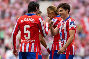Madrid, İspanya - 18 Mayıs 2025: Atletico Madrid ile Real Betis arasındaki La Liga maçı başkentte oynandı. Atletico Madrid oyuncuları. La Liga 2024, 2025. Profesyonel oyuncular.