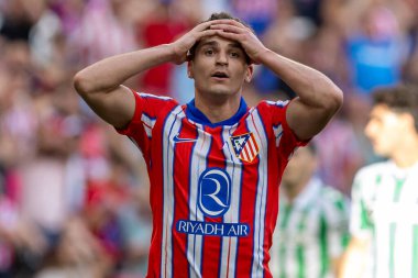 Madrid, İspanya - 18 Mayıs 2025: Atletico Madrid ile Real Betis arasındaki La Liga maçı başkentte oynandı. Atletico Madrid oyuncuları. La Liga 2024, 2025. Profesyonel oyuncular.