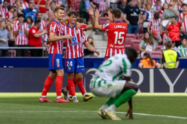 Madrid, İspanya - 18 Mayıs 2025: Atletico Madrid ile Real Betis arasındaki La Liga maçı başkentte oynandı. Atletico Madrid oyuncuları. La Liga 2024, 2025. Profesyonel oyuncular.