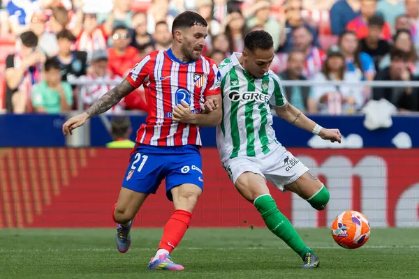 Madrid, İspanya - 18 Mayıs 2025: Atletico Madrid ile Real Betis arasındaki La Liga maçı başkentte oynandı. Gerçek Betis oyuncuları. La Liga 2024, 2025. Profesyonel oyuncular.