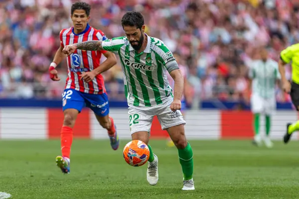 Madrid, İspanya - 18 Mayıs 2025: Atletico Madrid ile Real Betis arasındaki La Liga maçı başkentte oynandı. Gerçek Betis oyuncuları. La Liga 2024, 2025. Profesyonel oyuncular.