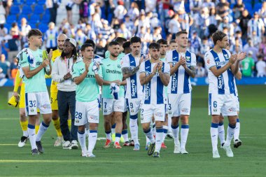 Madrid, İspanya - 24 Mayıs 2025: Legans ile Valladolid arasında oynanan La Liga maçı. Leganlar ve Valladolid HiperHareket Ligi 'ne atıldı. Takımlar bırakmayla karşı karşıya.