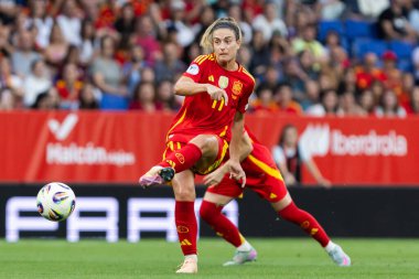 Barcelona, İspanya - 3 Haziran 2025: İspanya ve İngiltere arasında Dünya Kupası elemeleri. Kadın takımı kazandı. Kadın futbolu. İspanyol milli takımı.