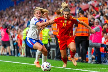 Barcelona, İspanya - 3 Haziran 2025: İspanya ve İngiltere arasında Dünya Kupası elemeleri. Kadın takımı kazandı. Kadın futbolu. İspanyol milli takımı.