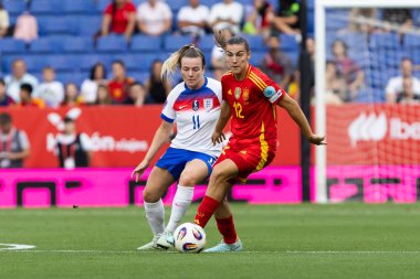 Barcelona, İspanya - 3 Haziran 2025: İspanya ve İngiltere arasında Dünya Kupası elemeleri. Kadın takımı kazandı. Kadın futbolu. İspanyol milli takımı.