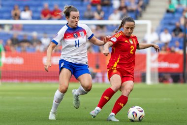 Barcelona, İspanya - 3 Haziran 2025: İspanya ve İngiltere arasında Dünya Kupası elemeleri. Kadın takımı kazandı. Kadın futbolu. İspanyol milli takımı.