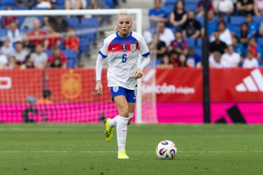 Barcelona, İspanya - 3 Haziran 2025: İspanya ve İngiltere arasında Dünya Kupası elemeleri. Kadın futbolu. İngiltere Milli Takımı.