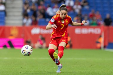 Barcelona, İspanya - 3 Haziran 2025: İspanya ve İngiltere arasında Dünya Kupası elemeleri. Kadın takımı kazandı. Kadın futbolu. İspanyol milli takımı.