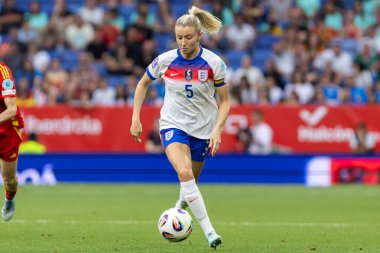 Barcelona, İspanya - 3 Haziran 2025: İspanya ve İngiltere arasında Dünya Kupası elemeleri. Kadın futbolu. İngiltere Milli Takımı.