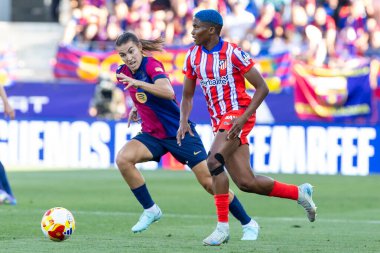 Huesca, İspanya - 7 Haziran 2025: Atletico Madrid ile FC Barcelona arasında oynanan Queen Kupası finali. Barselona kazandı. Bayan futbolcular. Atletico Madrid oyuncuları.