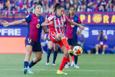 Huesca, İspanya - 7 Haziran 2025: Atletico Madrid ile FC Barcelona arasında oynanan Queen Kupası finali. Barselona kazandı. Bayan futbolcular. Atletico Madrid oyuncuları.