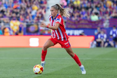 Huesca, İspanya - 7 Haziran 2025: Atletico Madrid ile FC Barcelona arasında oynanan Queen Kupası finali. Barselona kazandı. Bayan futbolcular. Atletico Madrid oyuncuları.