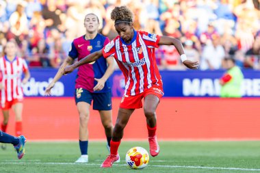 Huesca, İspanya - 7 Haziran 2025: Atletico Madrid ile FC Barcelona arasında oynanan Queen Kupası finali. Barselona kazandı. Bayan futbolcular. Atletico Madrid oyuncuları.