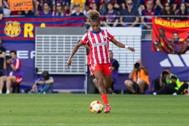 Huesca, İspanya - 7 Haziran 2025: Atletico Madrid ile FC Barcelona arasında oynanan Queen Kupası finali. Barselona kazandı. Bayan futbolcular. Atletico Madrid oyuncuları.