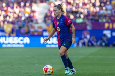 Huesca, İspanya - 7 Haziran 2025: Atletico Madrid ile FC Barcelona arasında oynanan Queen Kupası finali. Barselona kızları kazandı. Bayan futbolcular. FC Barcelona oyuncuları.