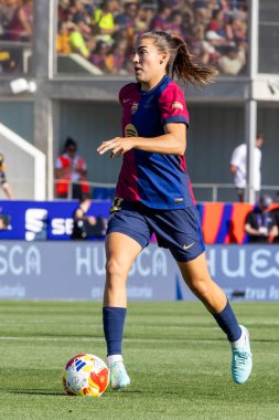 Huesca, İspanya - 7 Haziran 2025: Atletico Madrid ile FC Barcelona arasında oynanan Queen Kupası finali. Barselona kızları kazandı. Bayan futbolcular. FC Barcelona oyuncuları.