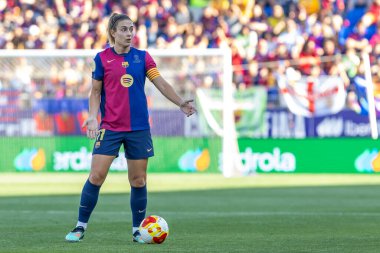 Huesca, İspanya - 7 Haziran 2025: Atletico Madrid ile FC Barcelona arasında oynanan Queen Kupası finali. Barselona kızları kazandı. Bayan futbolcular. FC Barcelona oyuncuları.