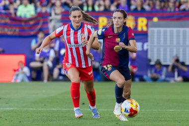 Huesca, İspanya - 7 Haziran 2025: Atletico Madrid ile FC Barcelona arasında oynanan Queen Kupası finali. Barselona kızları kazandı. Bayan futbolcular. FC Barcelona oyuncuları.
