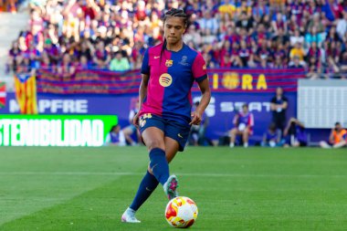 Huesca, İspanya - 7 Haziran 2025: Atletico Madrid ile FC Barcelona arasında oynanan Queen Kupası finali. Barselona kızları kazandı. Bayan futbolcular. FC Barcelona oyuncuları.