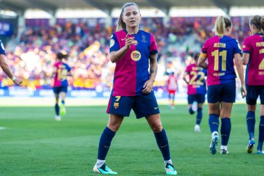 Huesca, İspanya - 7 Haziran 2025: Atletico Madrid ile FC Barcelona arasında oynanan Queen Kupası finali. Barselona kızları kazandı. Bayan futbolcular. FC Barcelona oyuncuları.