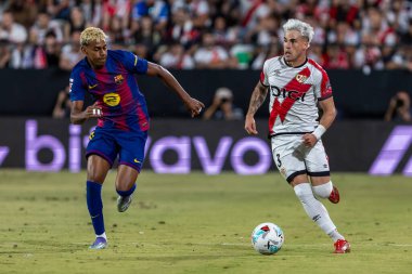 Madrid, İspanya - 31 Ağustos 2025: Rayo Vallecano ile FC Barcelona arasındaki lig maçı. EA Spor Ligi 2024-2025. Futbolcular. Profesyonel lig.