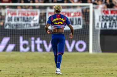 Madrid, İspanya - 31 Ağustos 2025: Rayo Vallecano ile FC Barcelona arasındaki lig maçı. EA Spor Ligi 2024-2025. FC Barcelona oyuncuları. Profesyonel lig.