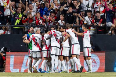 Madrid, İspanya - 31 Ağustos 2025: Rayo Vallecano ile FC Barcelona arasındaki lig maçı. EA Spor Ligi 2024-2025. Rayo Vallecano oyuncuları. Profesyonel Lig. EuroRadio.
