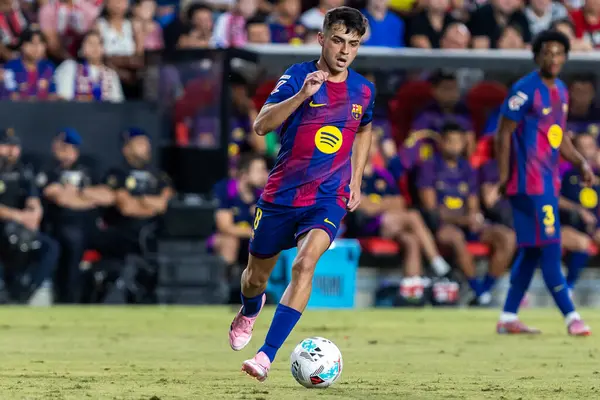 Madrid, İspanya - 31 Ağustos 2025: Rayo Vallecano ile FC Barcelona arasındaki lig maçı. EA Spor Ligi 2024-2025. FC Barcelona oyuncuları. Profesyonel lig.