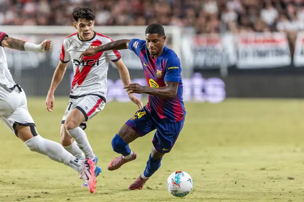 Madrid, İspanya - 31 Ağustos 2025: Rayo Vallecano ile FC Barcelona arasındaki lig maçı. EA Spor Ligi 2024-2025. Futbolcular. Profesyonel lig.