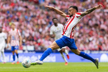 Madrid, İspanya - 27 Eylül 2025: Atletico Madrid ile Real Madrid arasındaki La Liga maçı İspanya 'nın başkentinde oynandı. Atletico Madrid oyuncuları. Futbol müsabakası. EA Spor Ligi.
